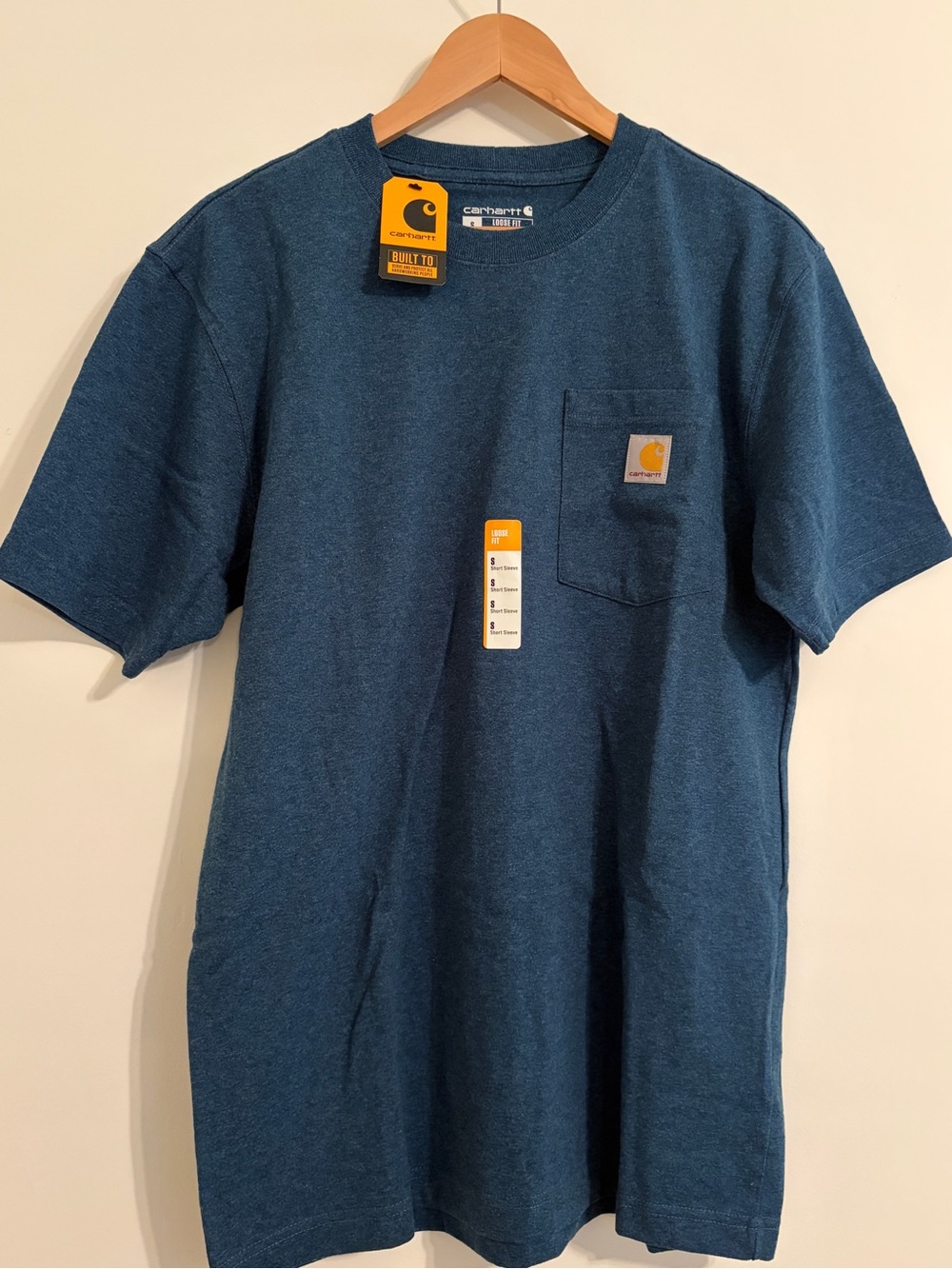 Carhartt Blue Heather Pocket Tee with Logo Patch Men Small NWT